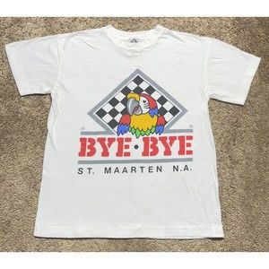 Vintage Parrot Mens T Shirt Size Medium M Beach Single Stitch Tee USA St Marten